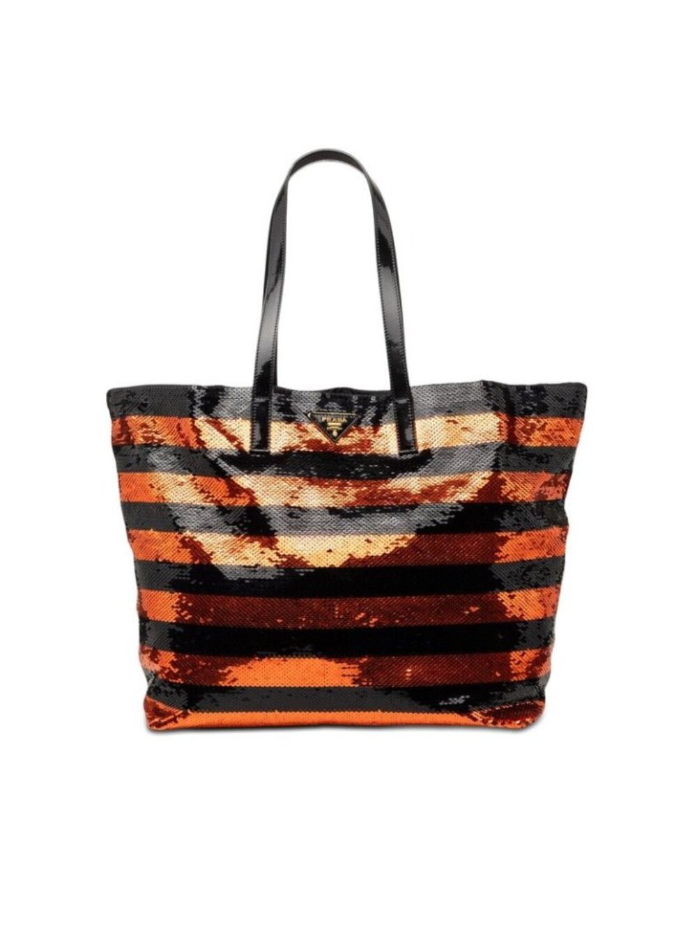Prada Triangle Logo Tote Black Orange Sequins Enamel